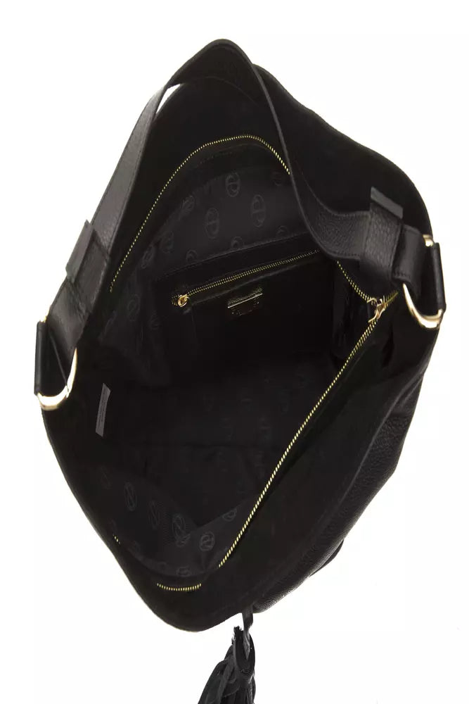 Pompei Donatella Schwarze Leder-Umhängetasche für Damen