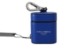 Dolce & Gabbana Blaues Leder Silber Metall Logo Airpods Etui