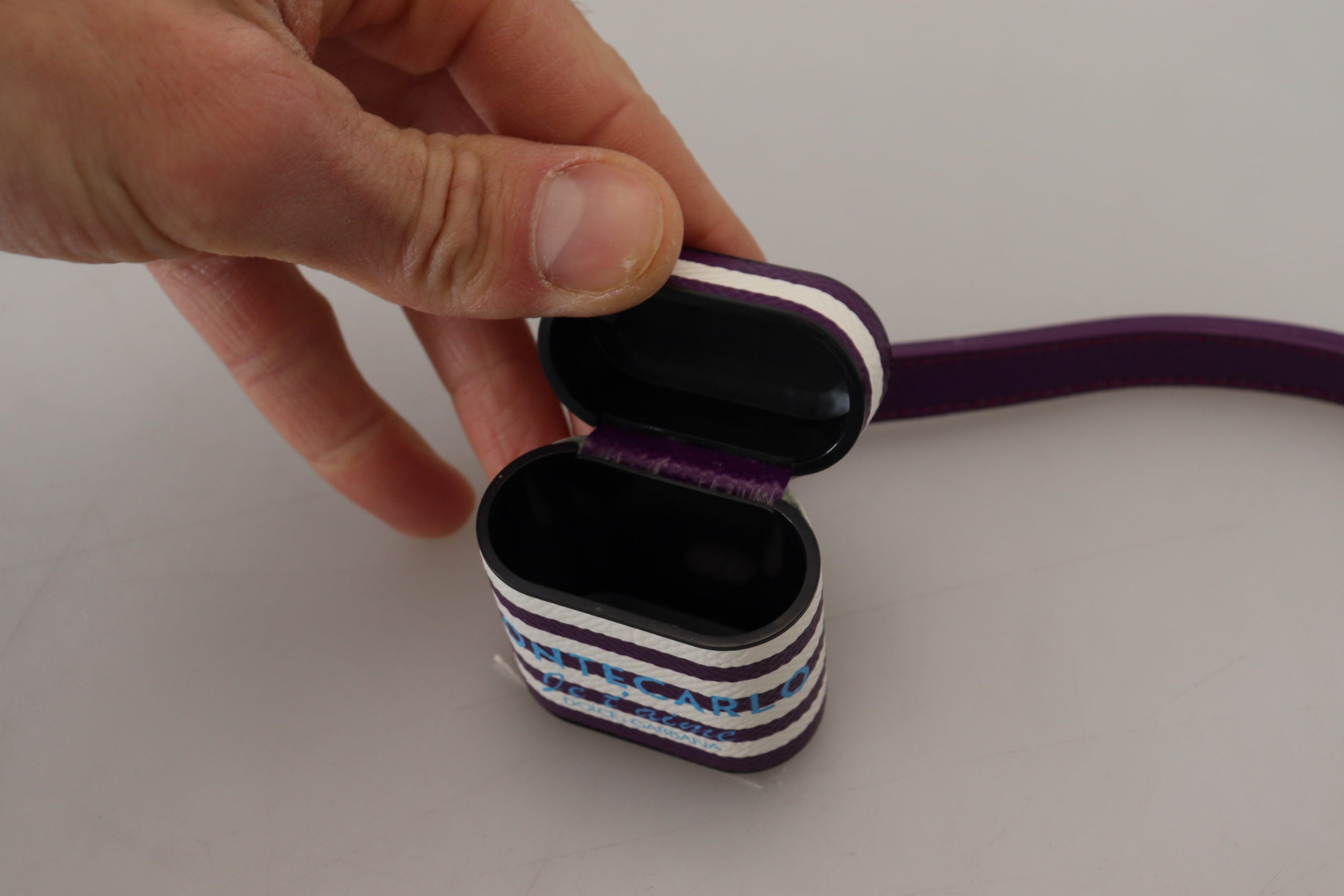 Dolce & Gabbana Purple Leather Strap Gold Metal Logo Airpods Case