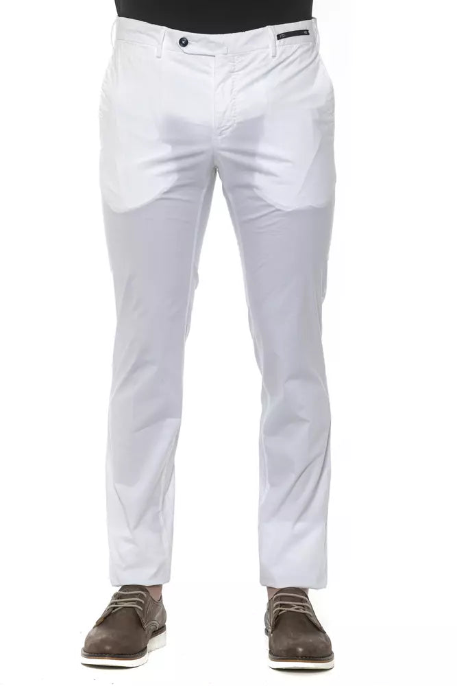 PT Torino Men's White Cotton Slim Fit Trousers