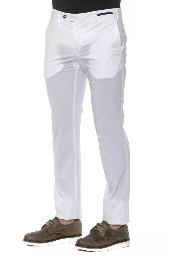 PT Torino Men's White Cotton Slim Fit Trousers