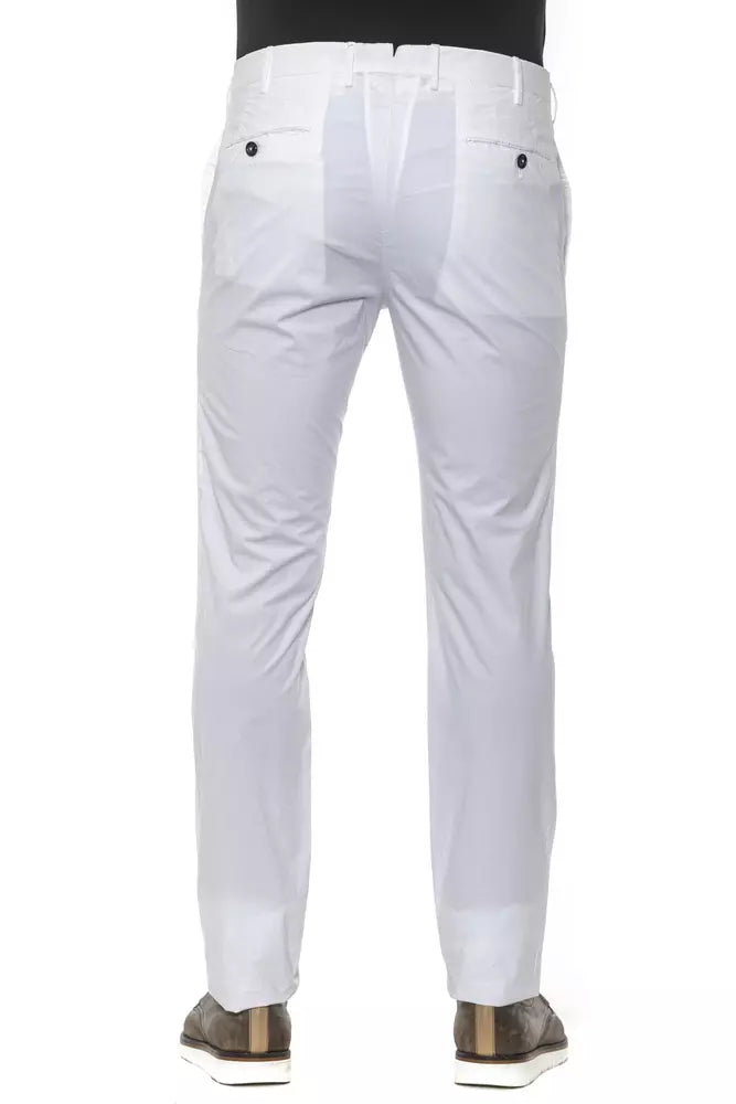 PT Torino Men's White Cotton Slim Fit Trousers