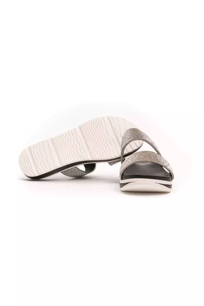 Péché Originel Silberne Textil-Sandalen für Damen
