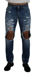 Dolce & Gabbana Blue Cotton Distressed Men's Denim Jeans