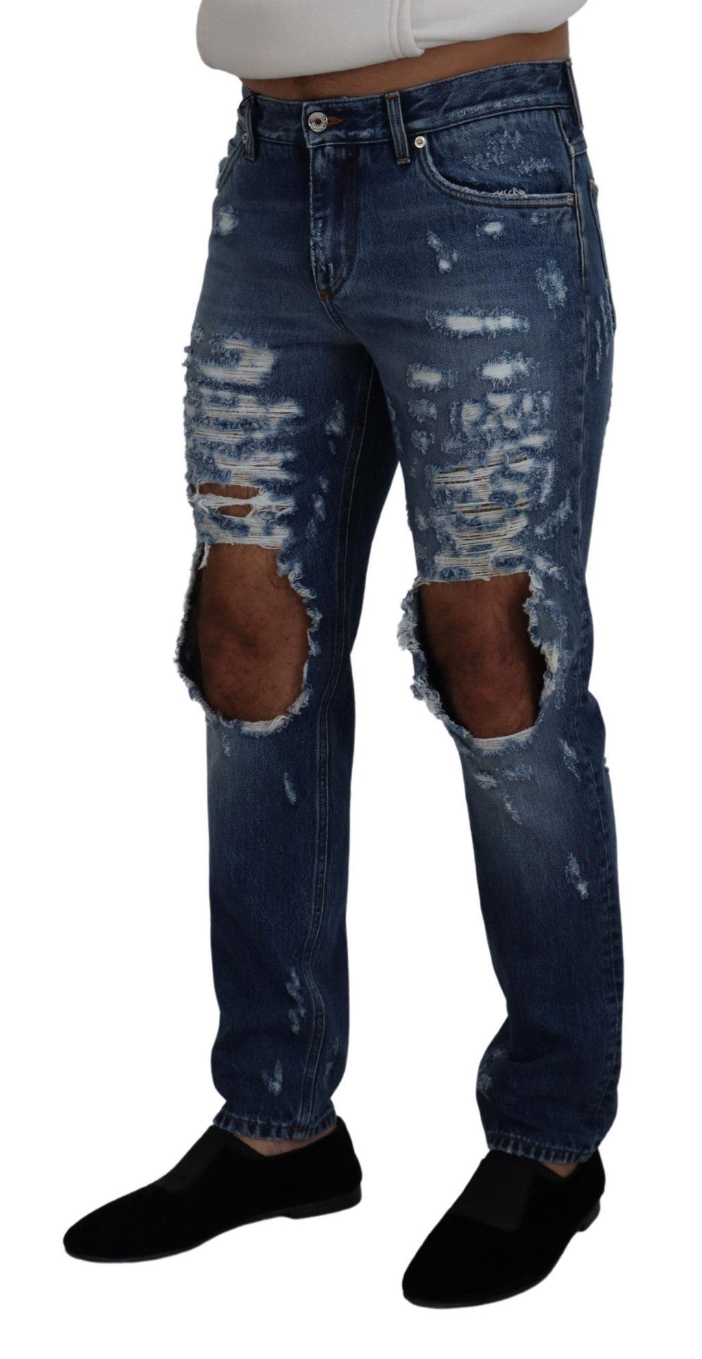 Dolce & Gabbana Blue Cotton Distressed Men's Denim Jeans