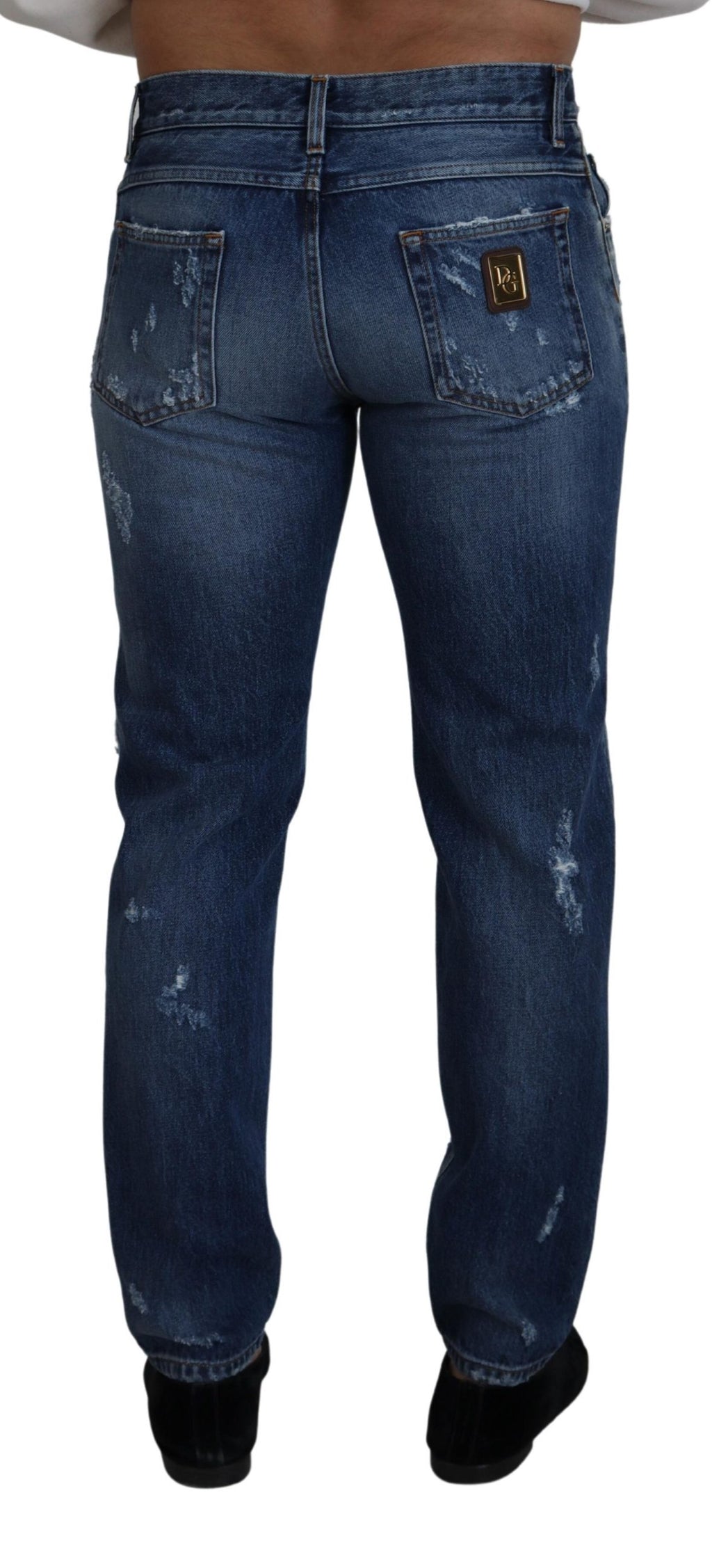 Dolce & Gabbana Blue Cotton Distressed Men's Denim Jeans