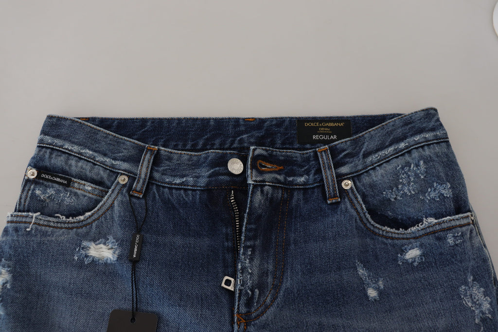 Dolce & Gabbana Blue Cotton Distressed Men's Denim Jeans