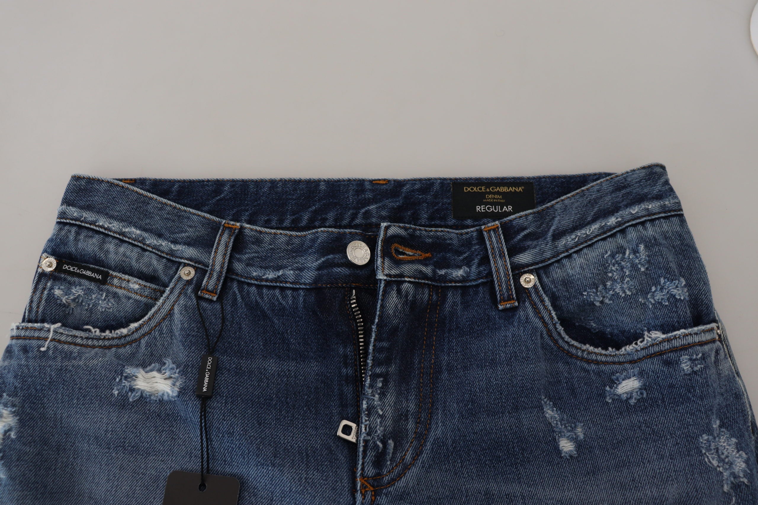 Dolce & Gabbana Blue Cotton Distressed Men's Denim Jeans