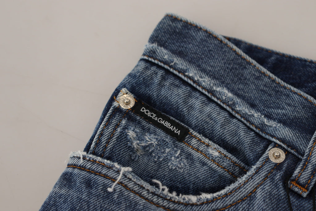 Dolce & Gabbana Blue Cotton Distressed Men's Denim Jeans