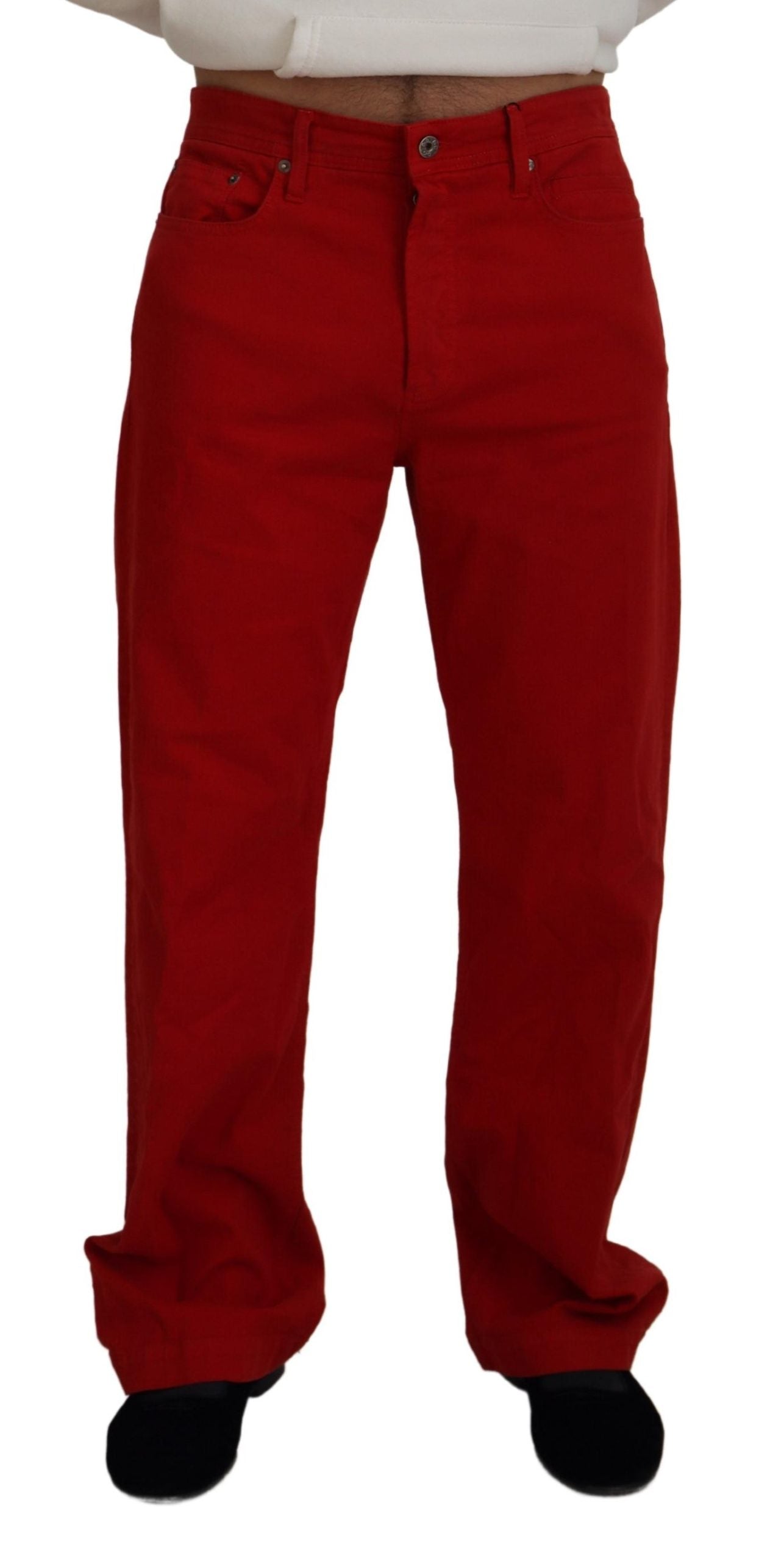 Dolce & Gabbana Red Cotton Straight Fit Men's Denim Jeans