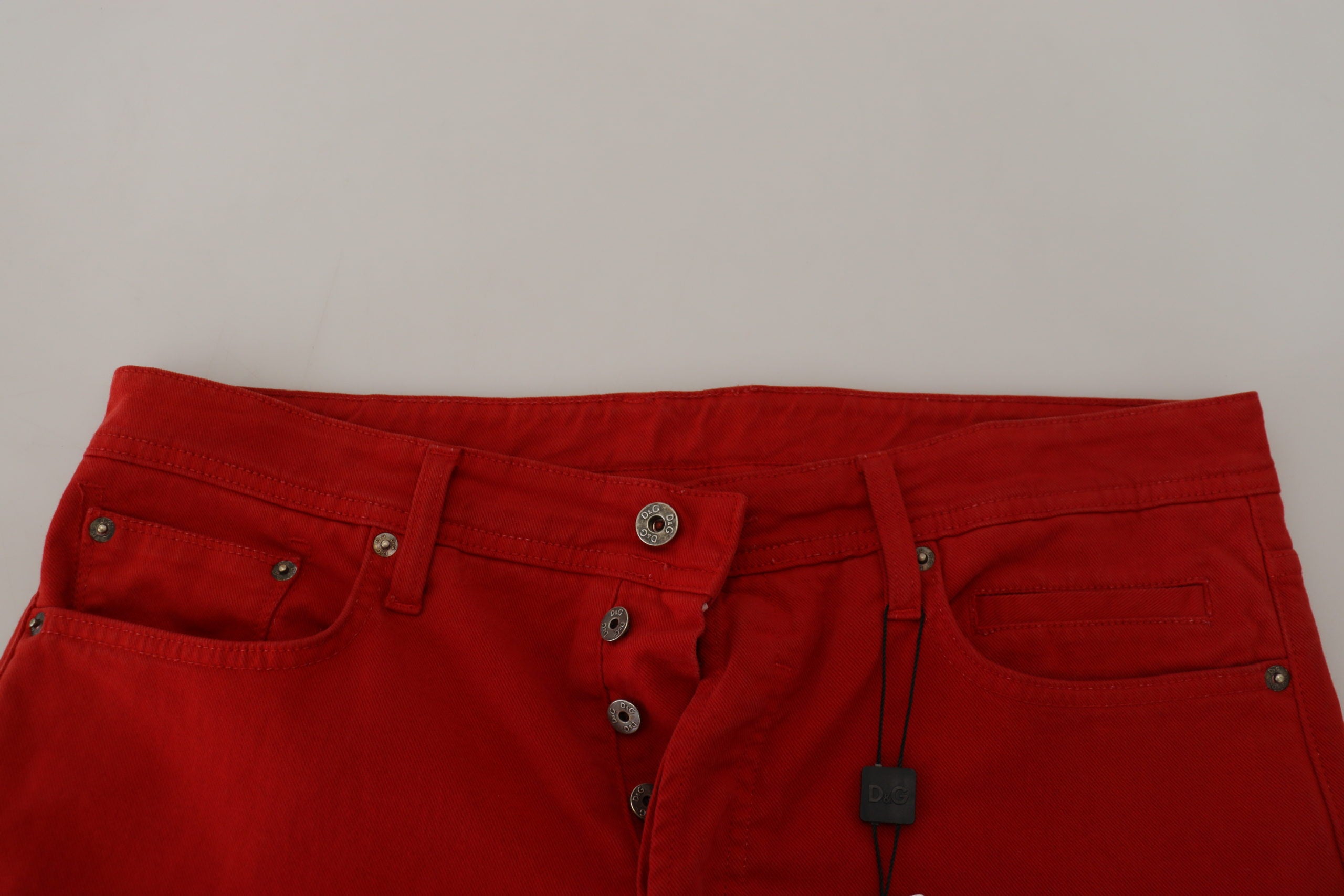 Dolce & Gabbana Red Cotton Straight Fit Men's Denim Jeans
