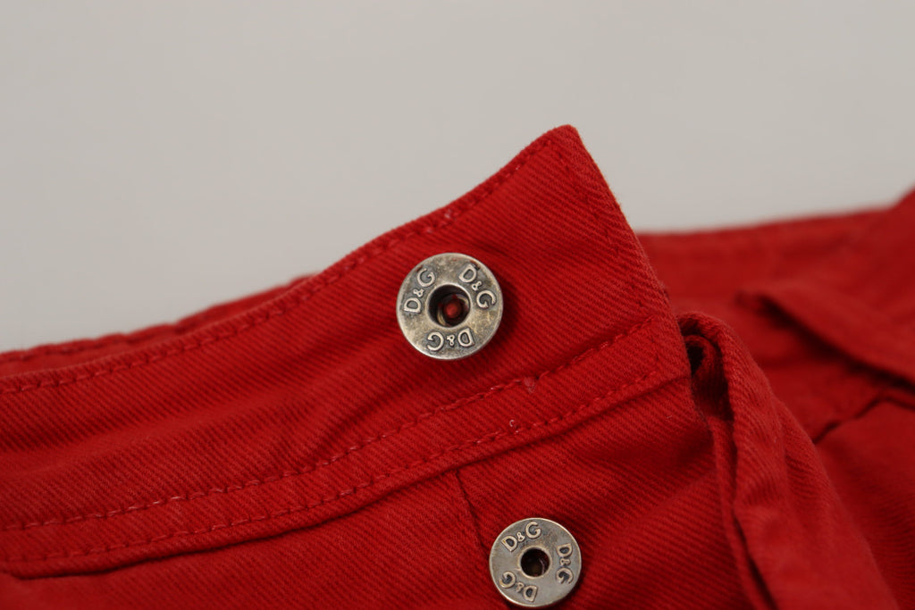 Dolce & Gabbana Red Cotton Straight Fit Men's Denim Jeans