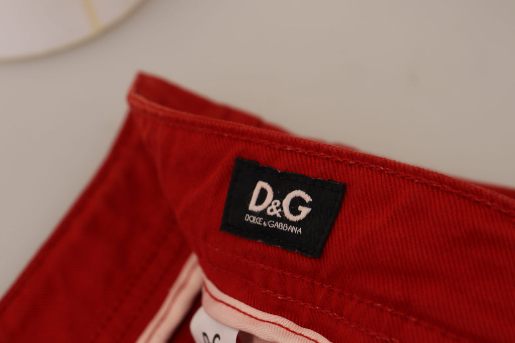 Dolce & Gabbana Red Cotton Straight Fit Men's Denim Jeans