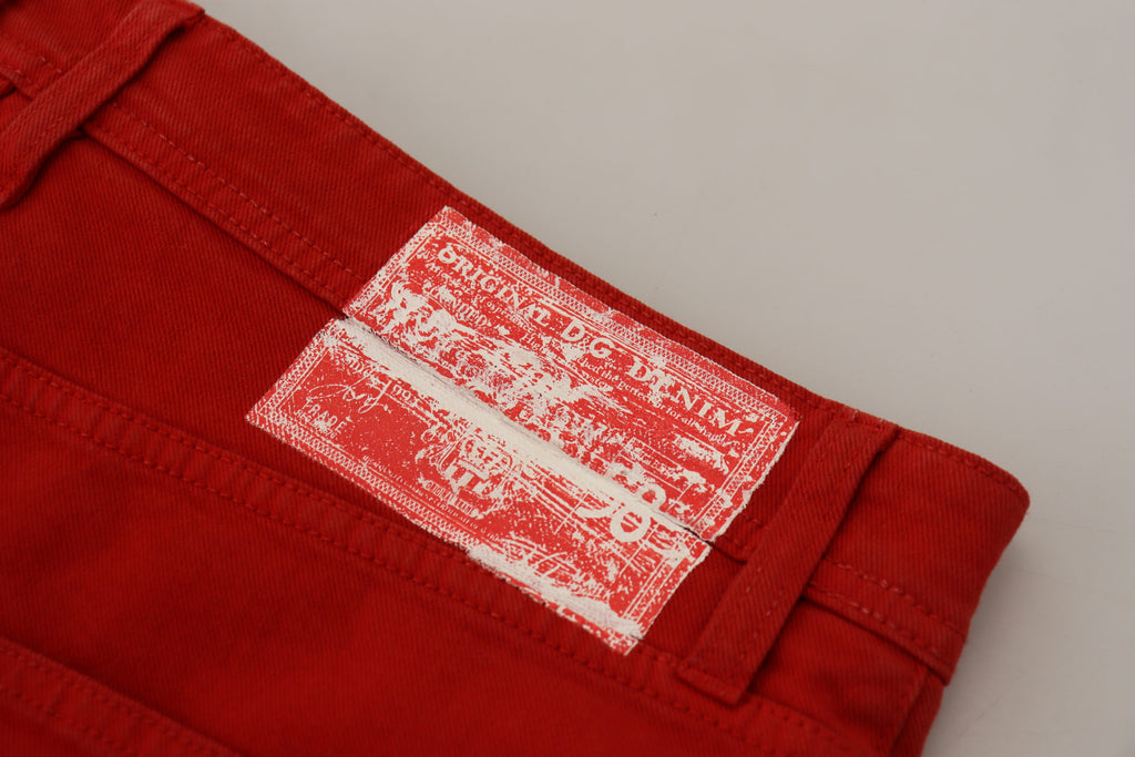 Dolce & Gabbana Red Cotton Straight Fit Men's Denim Jeans