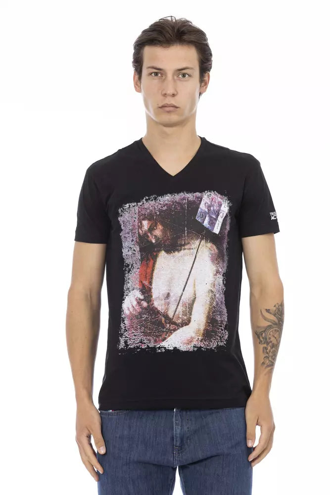 Men's Trussardi Action Black Cotton V-Neck T-Shirt