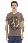 Trussardi Action Braunes Baumwoll-T-Shirt mit V-Ausschnitt für Herren