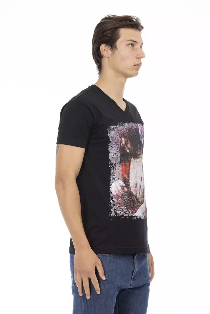 Men's Trussardi Action Black Cotton V-Neck T-Shirt