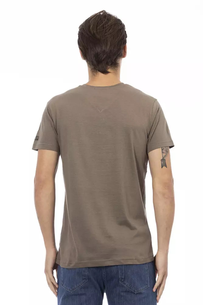 Trussardi Action Braunes Baumwoll-T-Shirt mit V-Ausschnitt für Herren