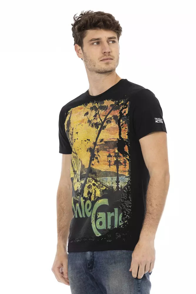 Trussardi Action Schwarzes Baumwoll-T-Shirt für Herren