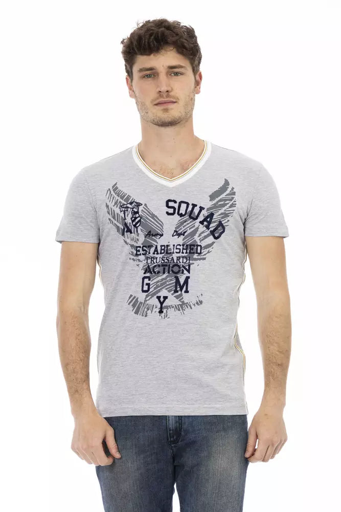 Trussardi Action Men's Gray Cotton V-Neck T-Shirt