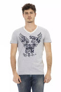 Trussardi Action Men's Gray Cotton V-Neck T-Shirt