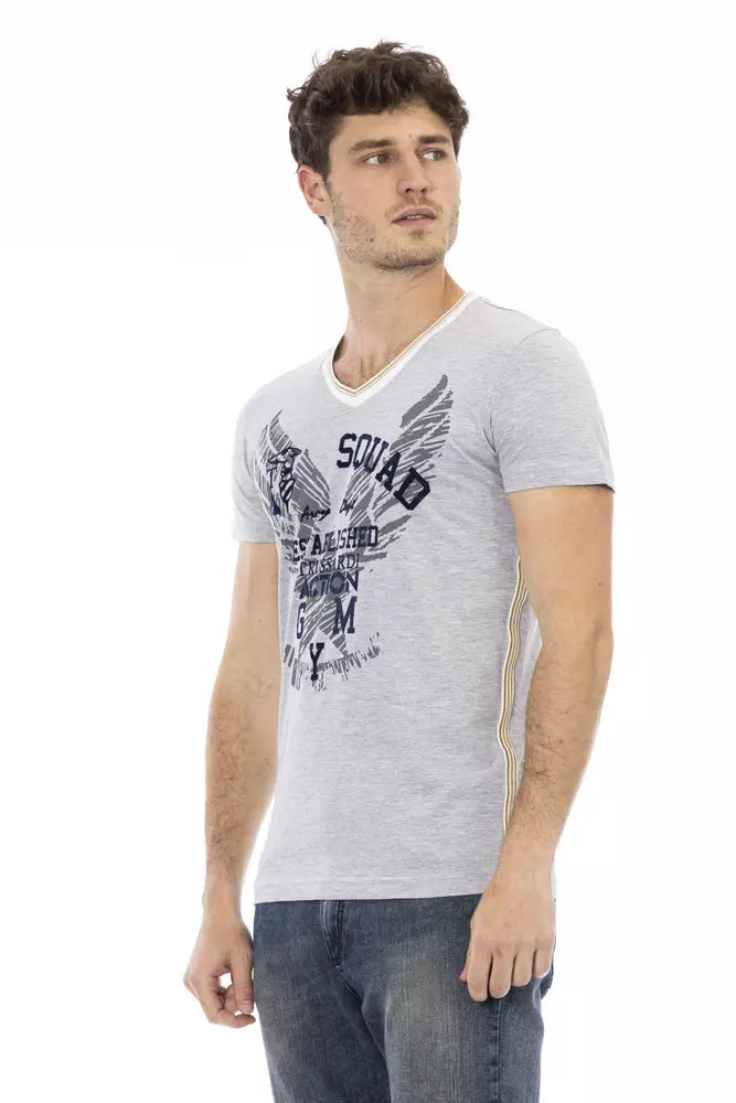 Trussardi Action Men's Gray Cotton V-Neck T-Shirt