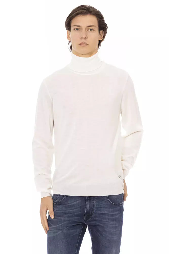 Baldinini Trend Men's White Fabric Roll Neck Jumper