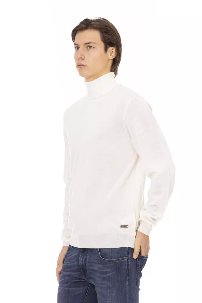 Baldinini Trend Men's White Fabric Roll Neck Jumper