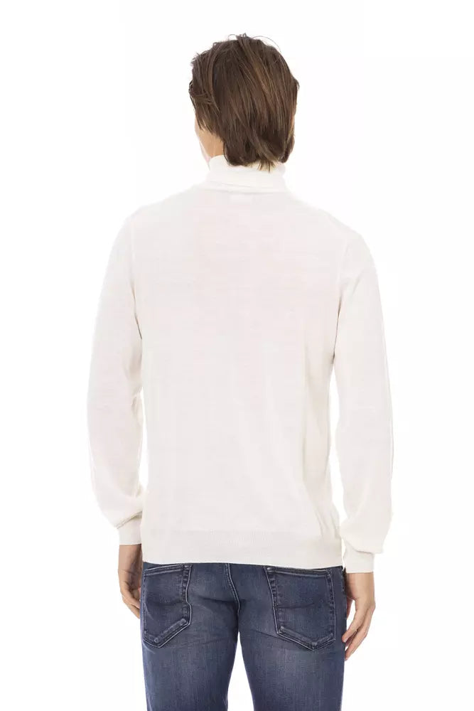 Baldinini Trend Men's White Fabric Roll Neck Jumper