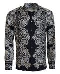Dolce & Gabbana Blaues Seidenblumen Barock Satin Freizeithemd