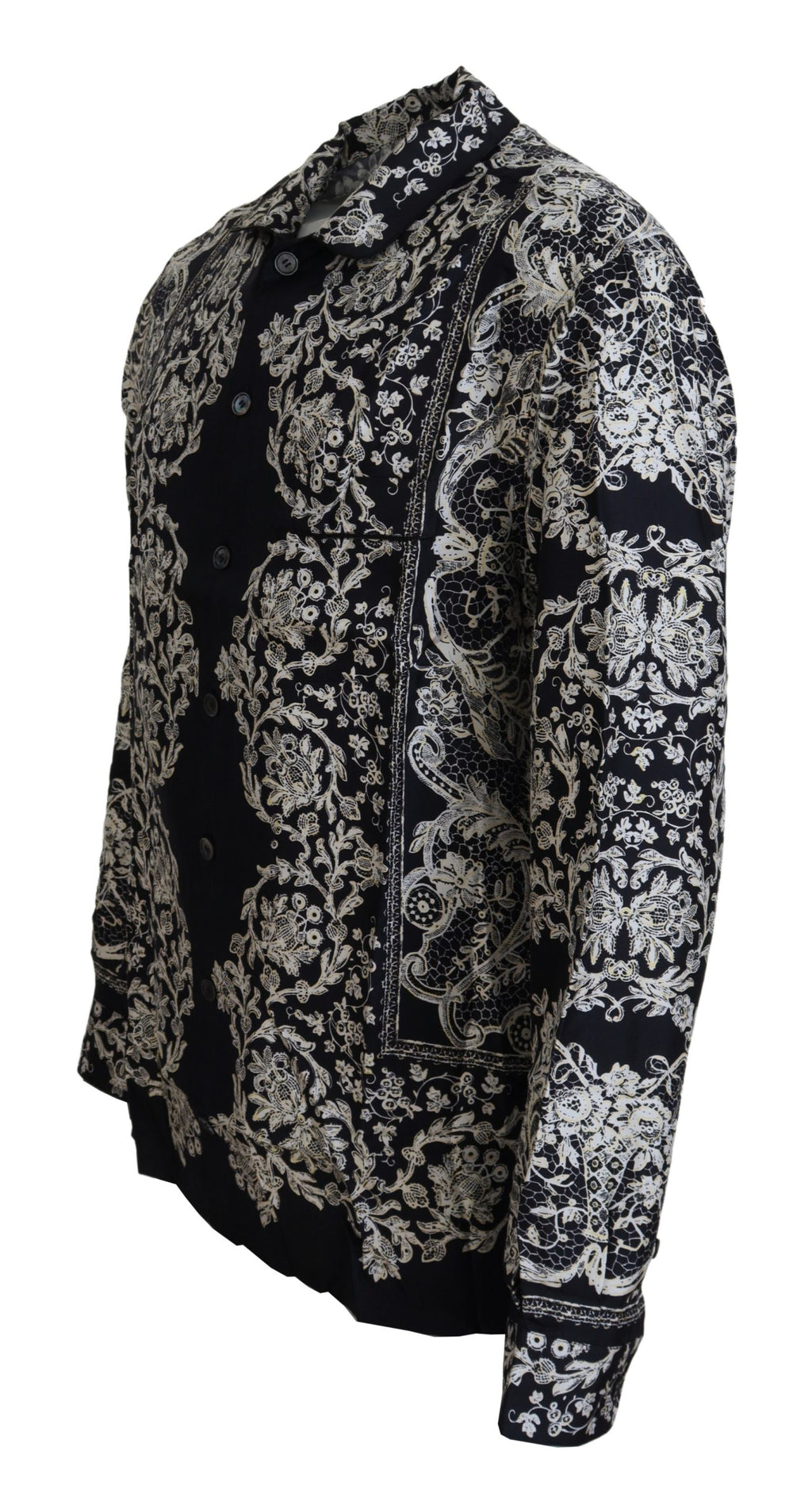 Dolce & Gabbana Blaues Seidenblumen Barock Satin Freizeithemd