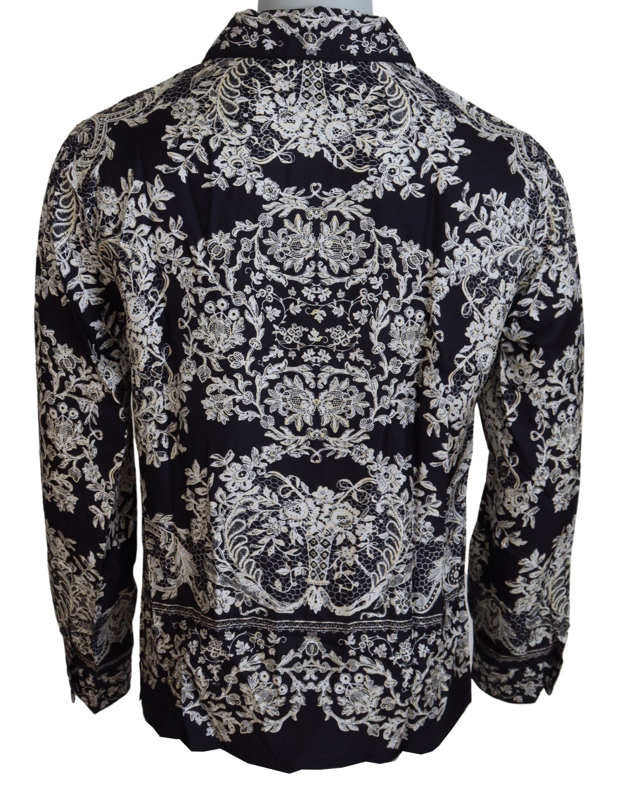 Dolce & Gabbana Blaues Seidenblumen Barock Satin Freizeithemd