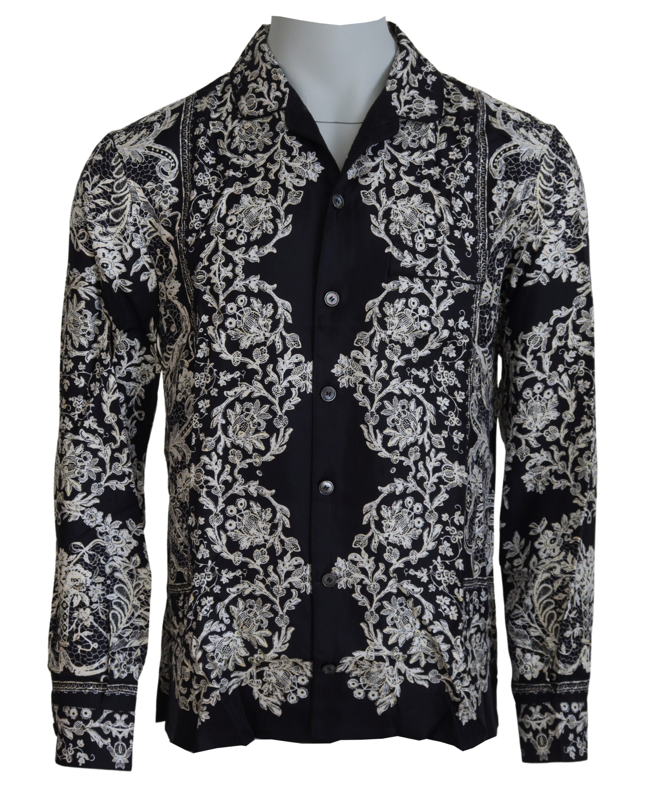Dolce & Gabbana Blaues Seidenblumen Barock Satin Freizeithemd