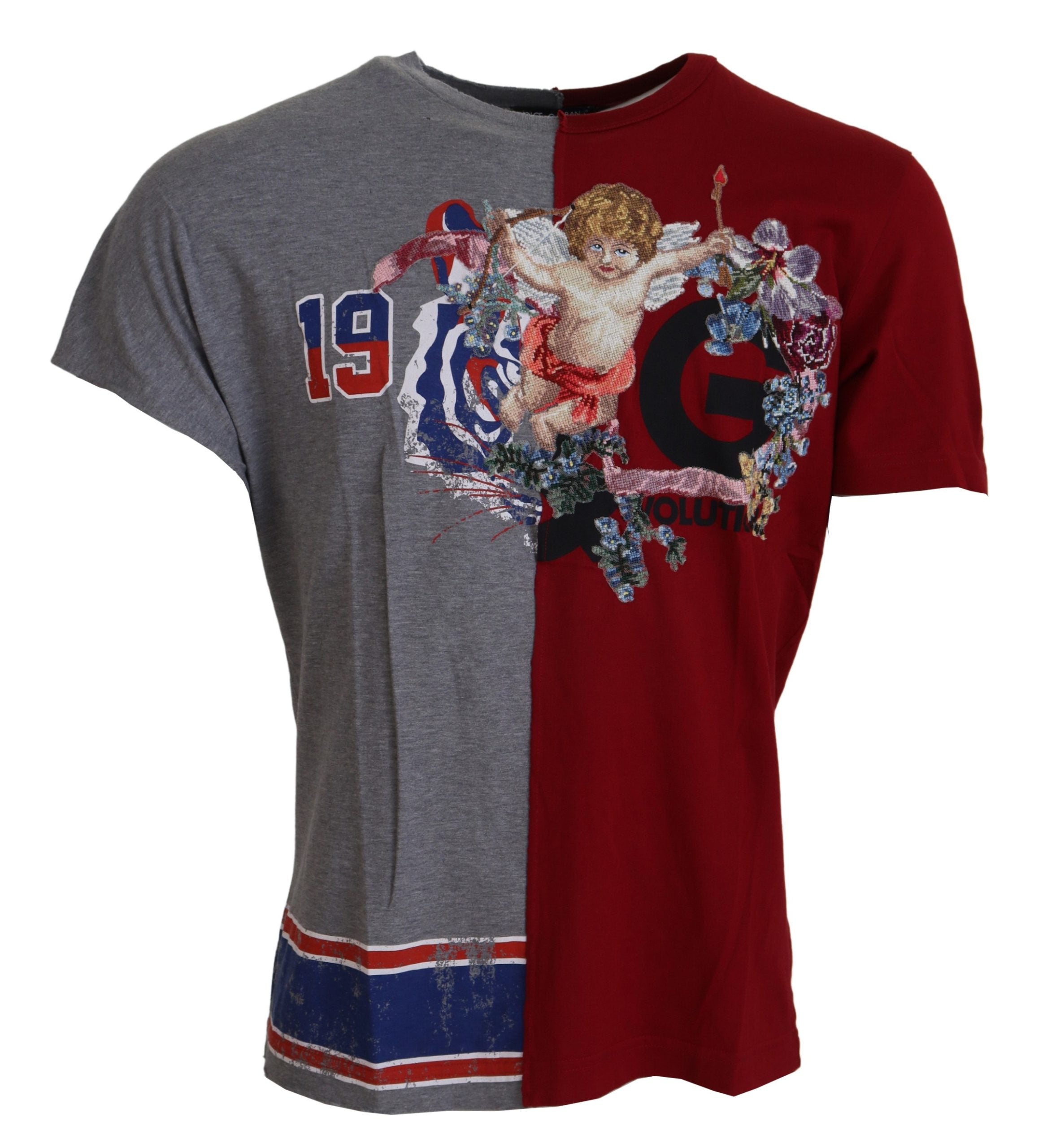 Dolce & Gabbana Rot Grau Zwei Modell DG Angel T-Shirt mit Rundhalsausschnitt
