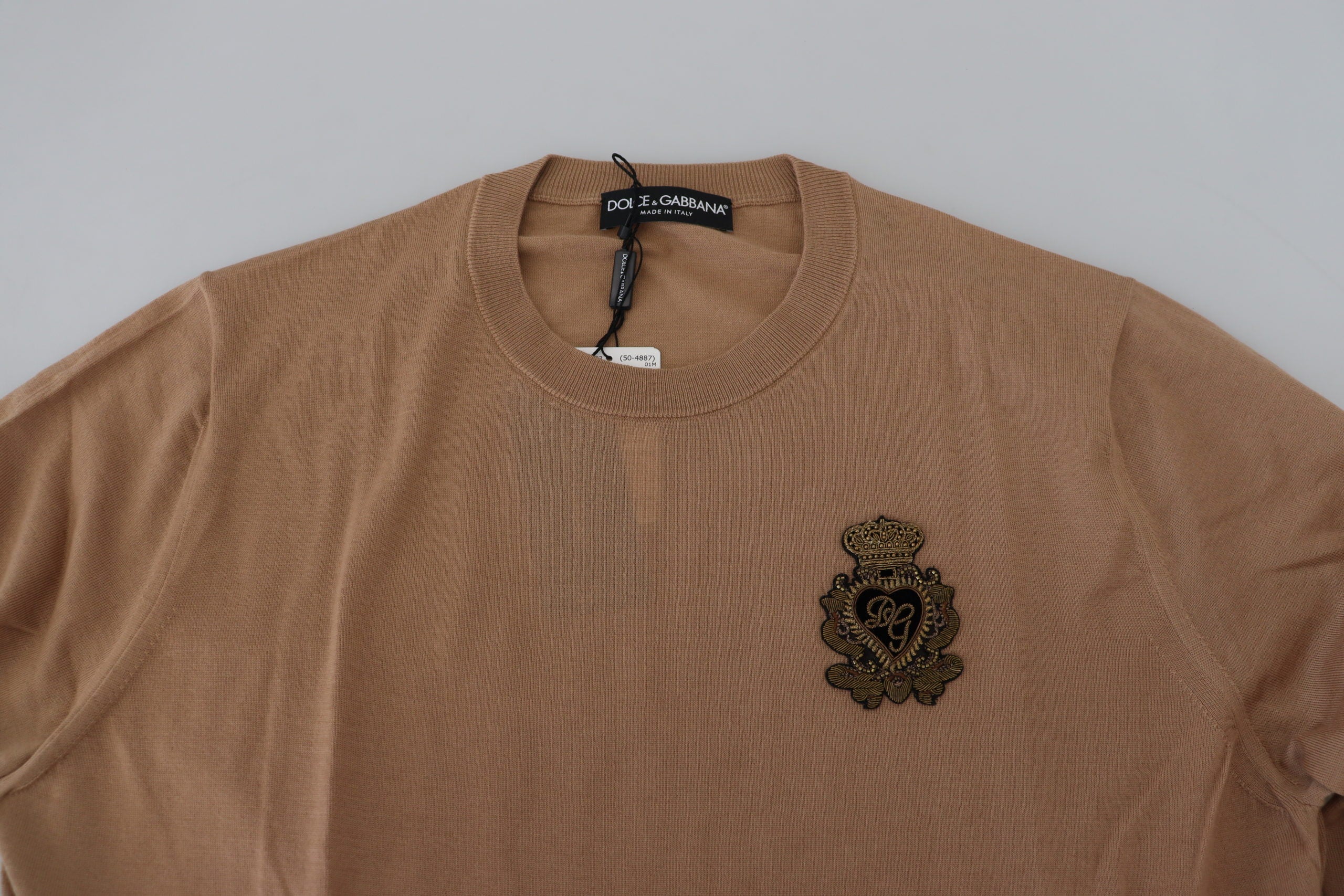 Dolce & Gabbana Beigefarbener Kaschmir-Kronen-Logo-Pullover