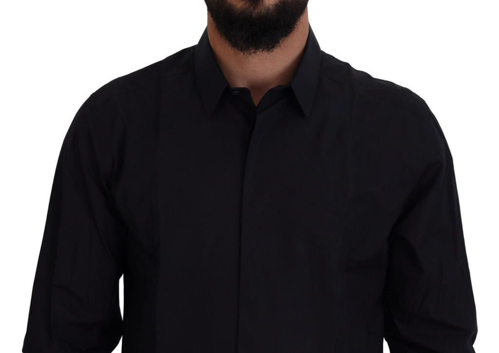 Dolce & Gabbana Schwarz Gold Baumwolle Slim Fit Kleid Herrenhemd