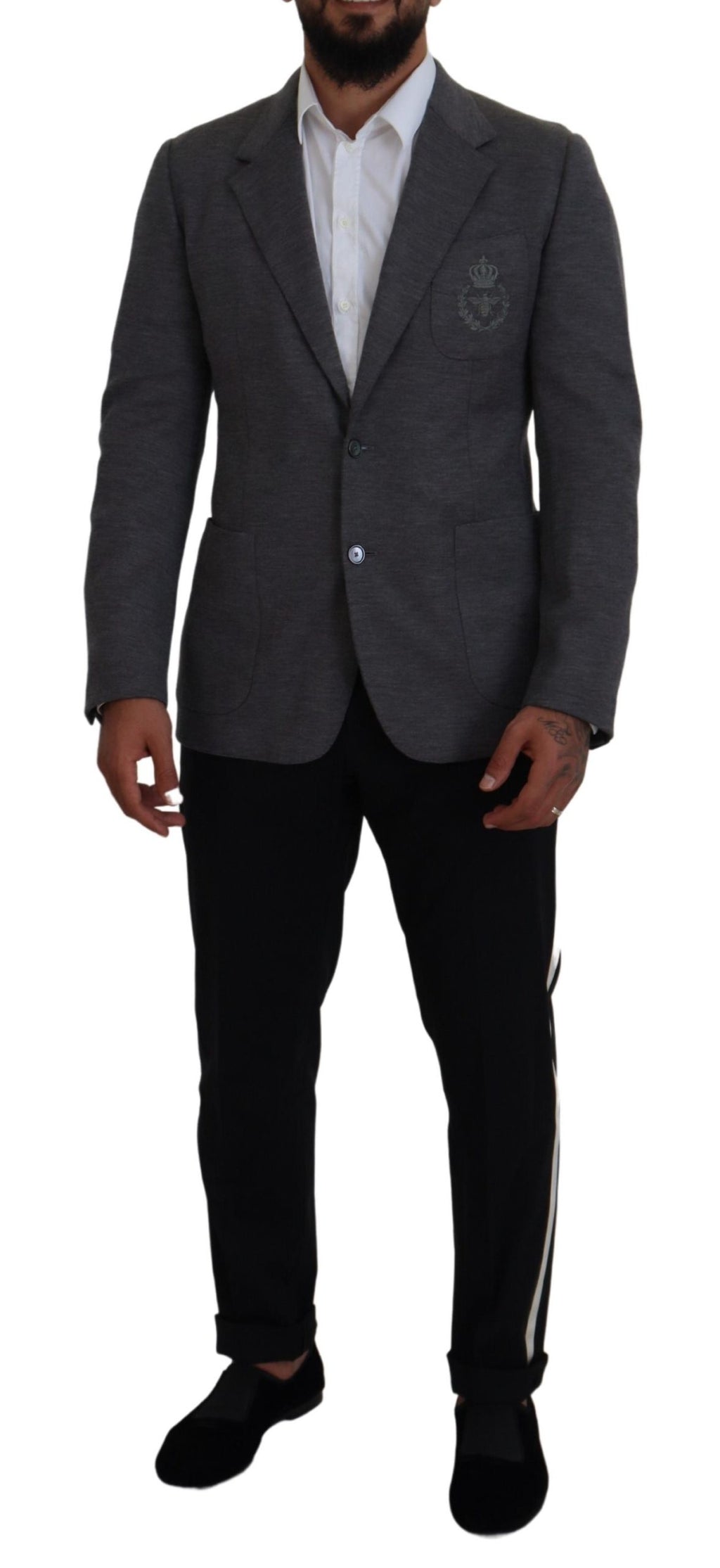 Dolce & Gabbana Graue Wolle Stretch Slim Fit Jacke Blazer