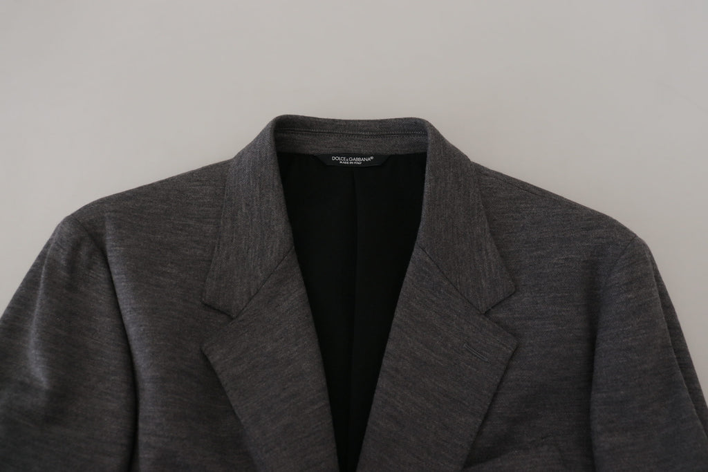 Dolce & Gabbana Graue Wolle Stretch Slim Fit Jacke Blazer