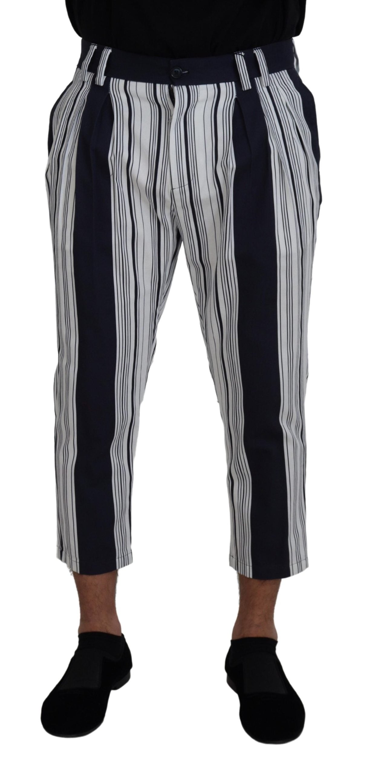 Dolce & Gabbana Weiß gestreifte Cropped Pants aus Baumwolle
