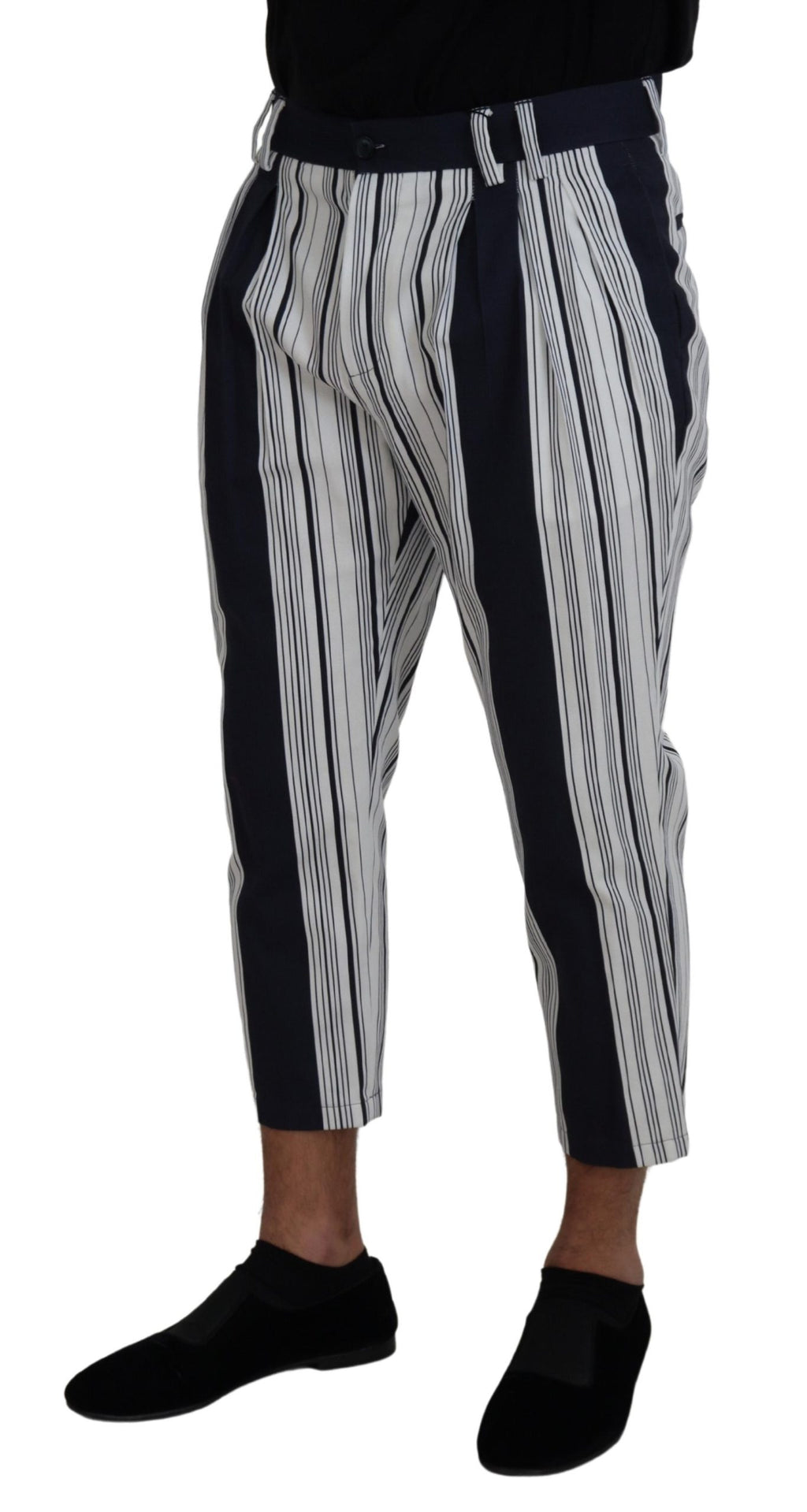 Dolce & Gabbana Weiß gestreifte Cropped Pants aus Baumwolle