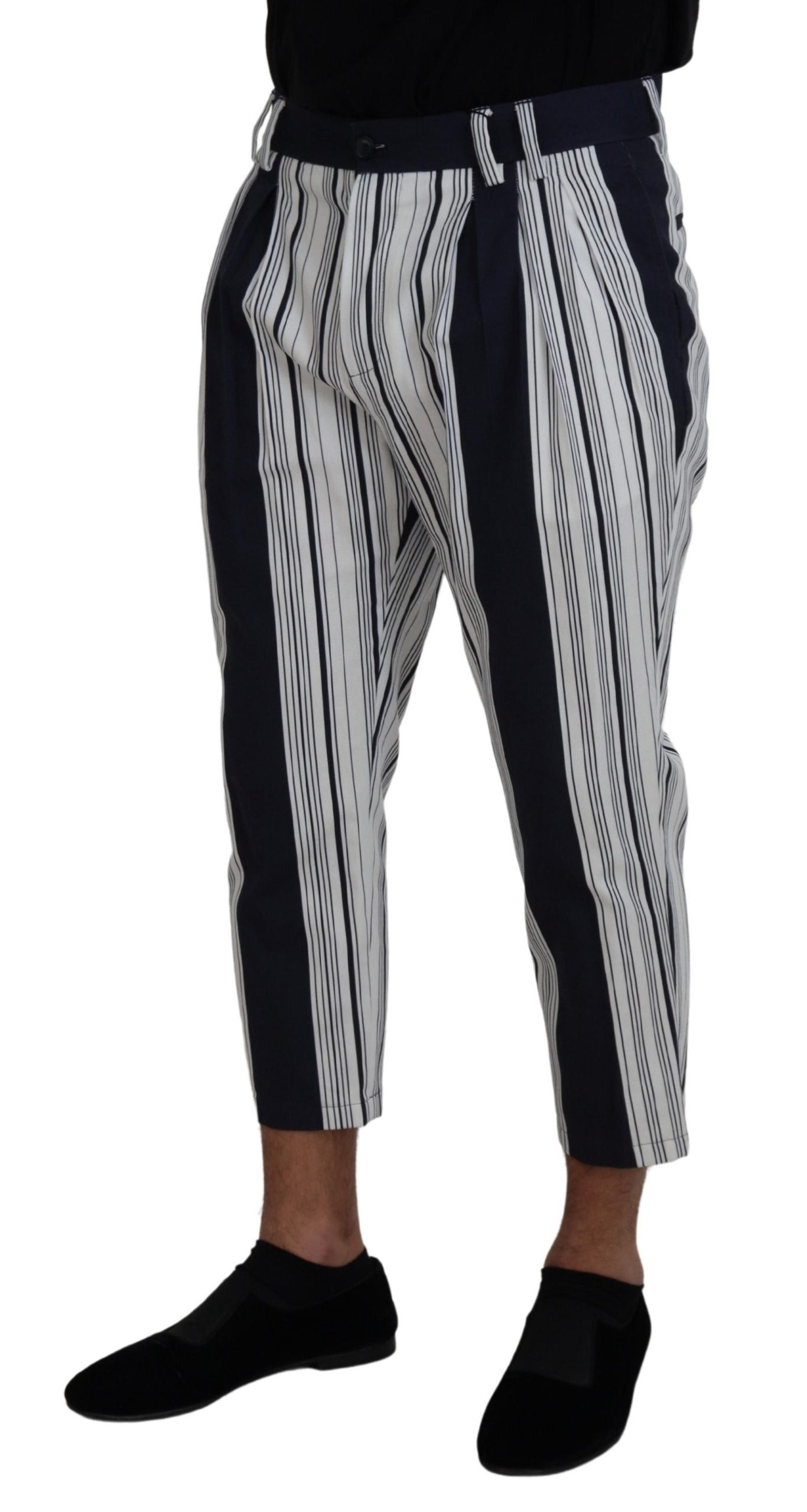 Dolce & Gabbana Weiß gestreifte Cropped Pants aus Baumwolle