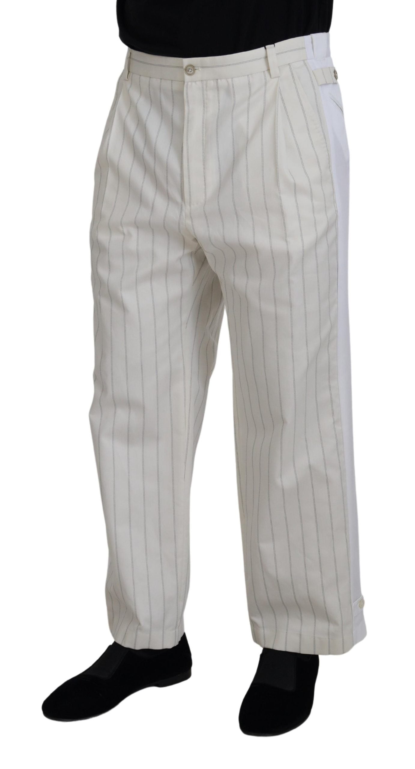 Dolce & Gabbana Weiß gestreifte formelle Hose aus Baumwolle