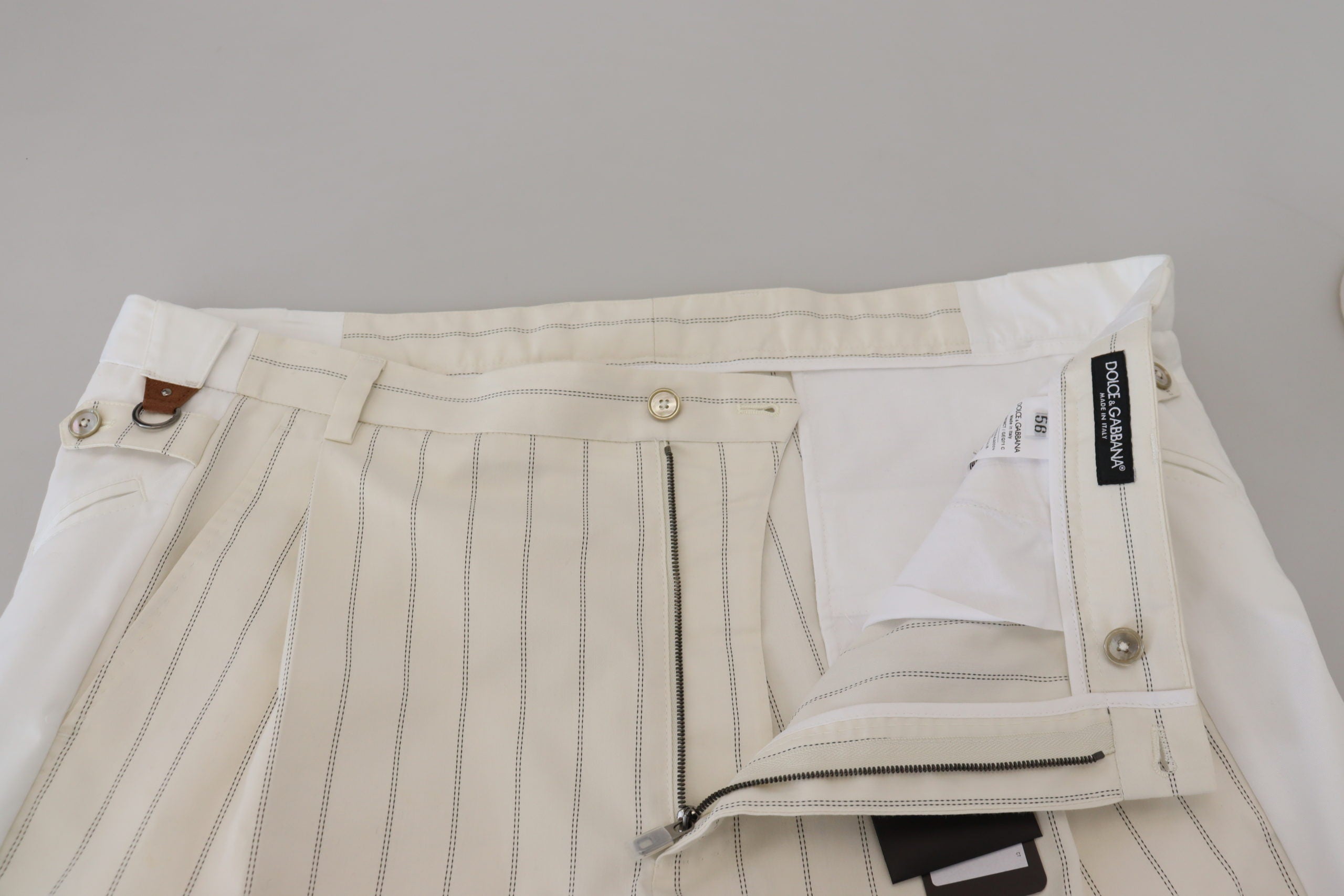 Dolce & Gabbana Weiß gestreifte formelle Hose aus Baumwolle