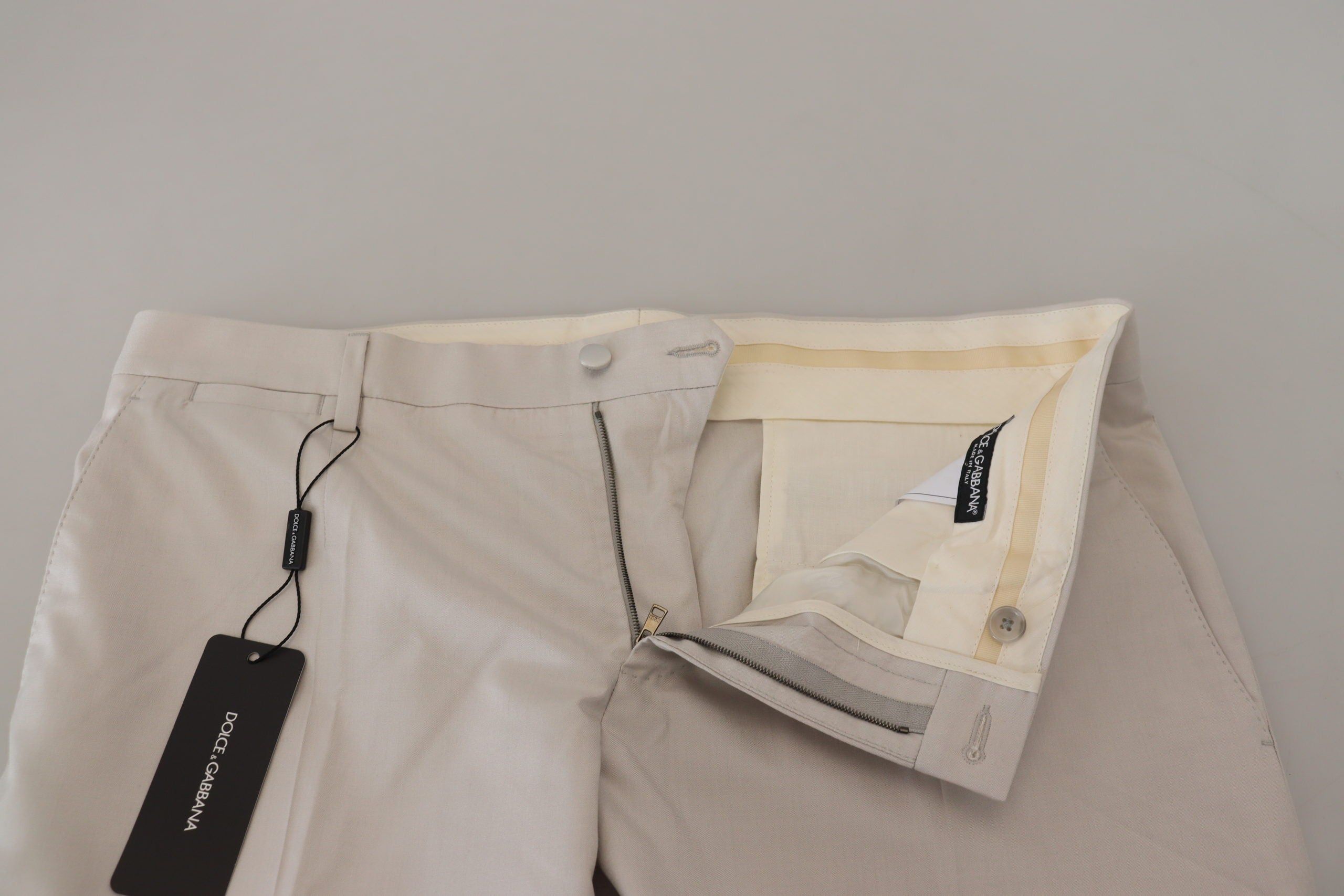 Dolce & Gabbana Mitteltaillierte Chino-Hose aus weißer Seide