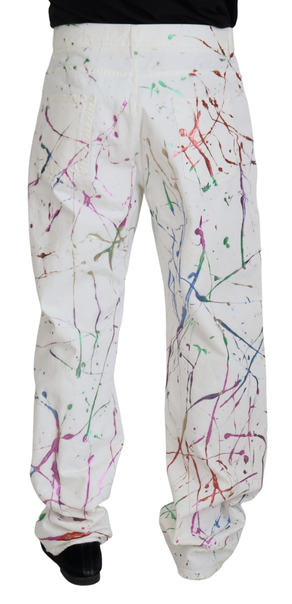 Dolce & Gabbana Weiße Denim-Hose aus Baumwolle mit Farbklecks-Druck