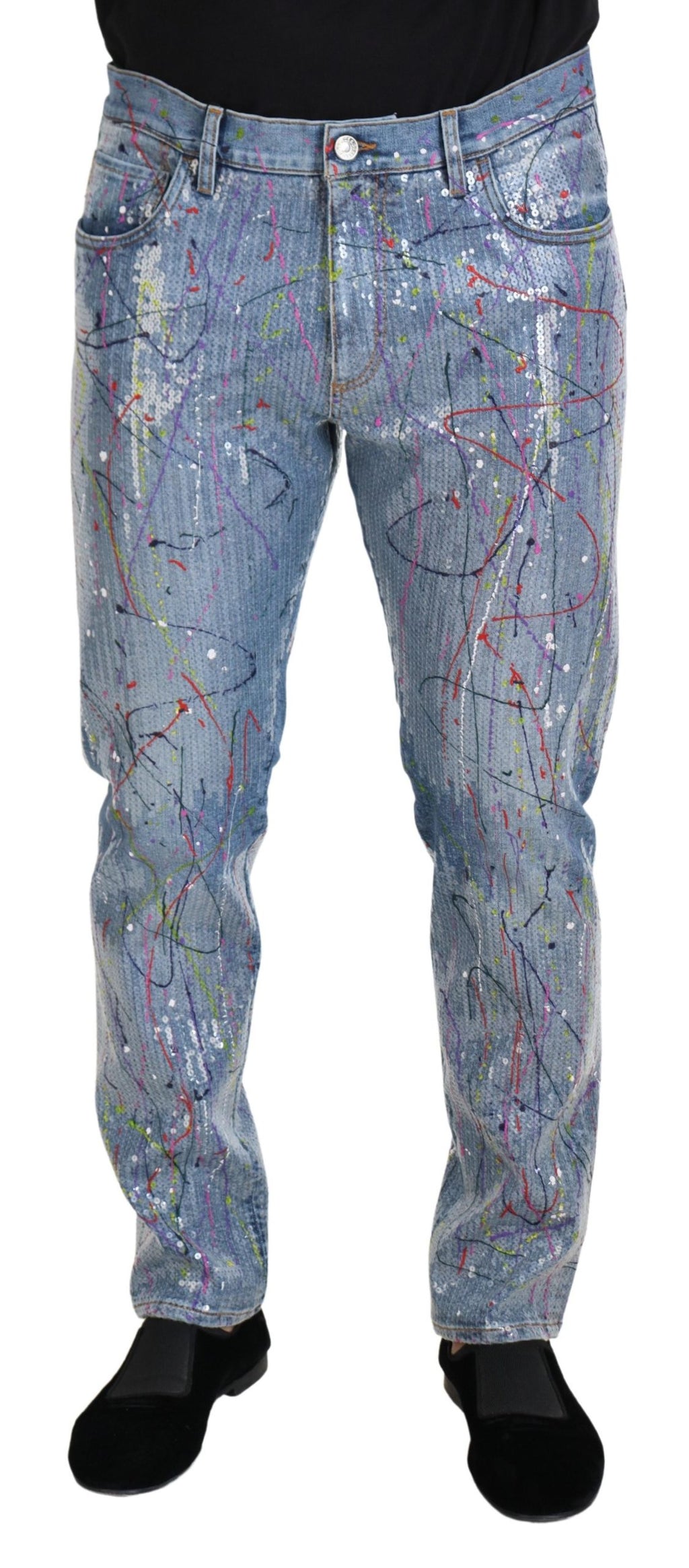 Dolce & Gabbana Blaue Baumwoll-Denim-Jeans mit Farbspritzern
