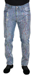 Dolce & Gabbana Blaue Baumwoll-Denim-Jeans mit Farbspritzern