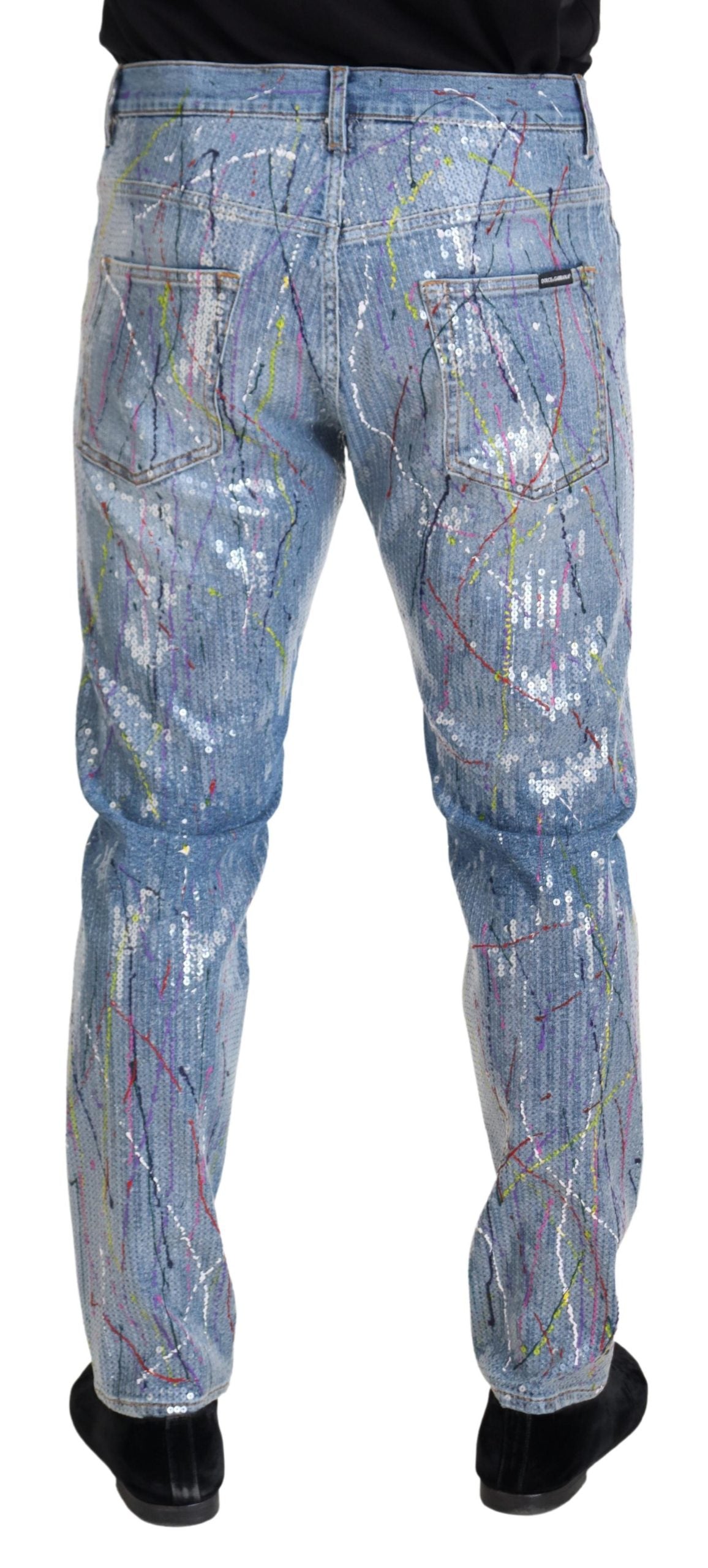 Dolce & Gabbana Blaue Baumwoll-Denim-Jeans mit Farbspritzern