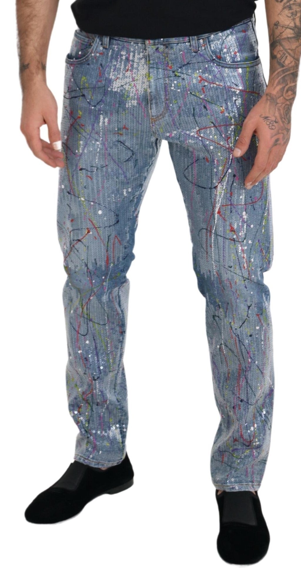 Dolce & Gabbana Blaue Baumwoll-Denim-Jeans mit Farbspritzern