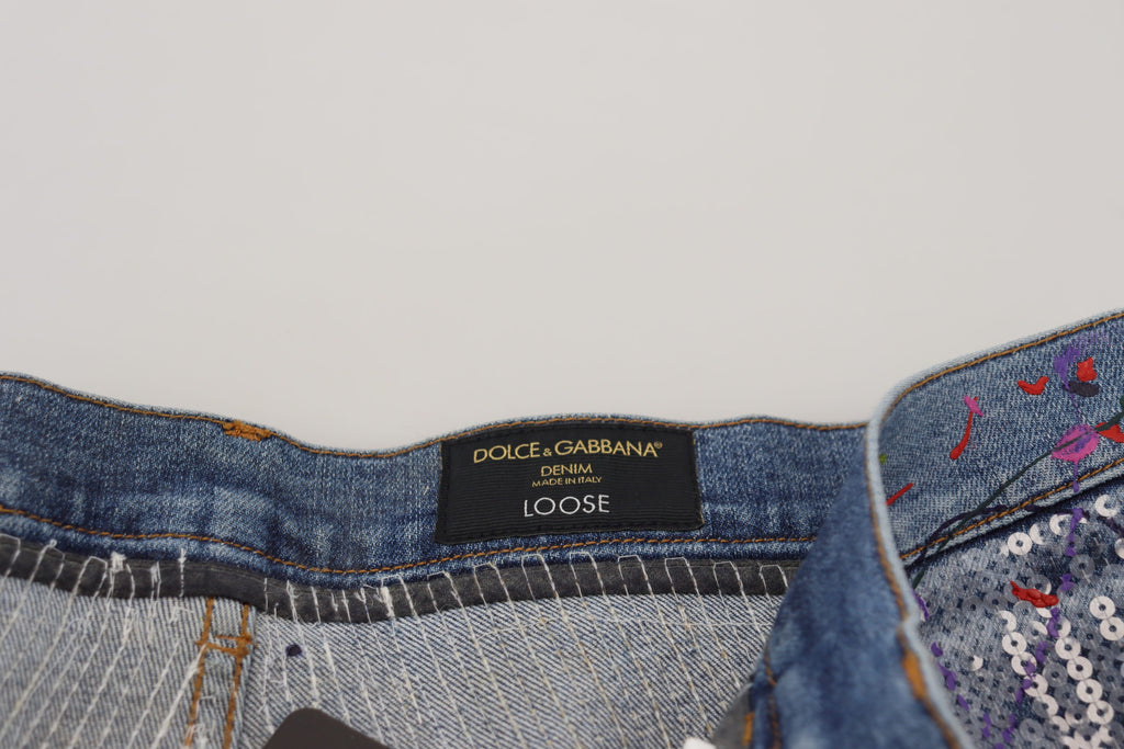 Dolce & Gabbana Blaue Baumwoll-Denim-Jeans mit Farbspritzern